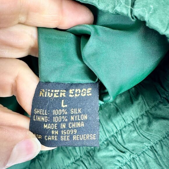 Vintage River Edge Silk Floral Windbreaker Bomber Jacket Size Large Green - Picture 8 of 8